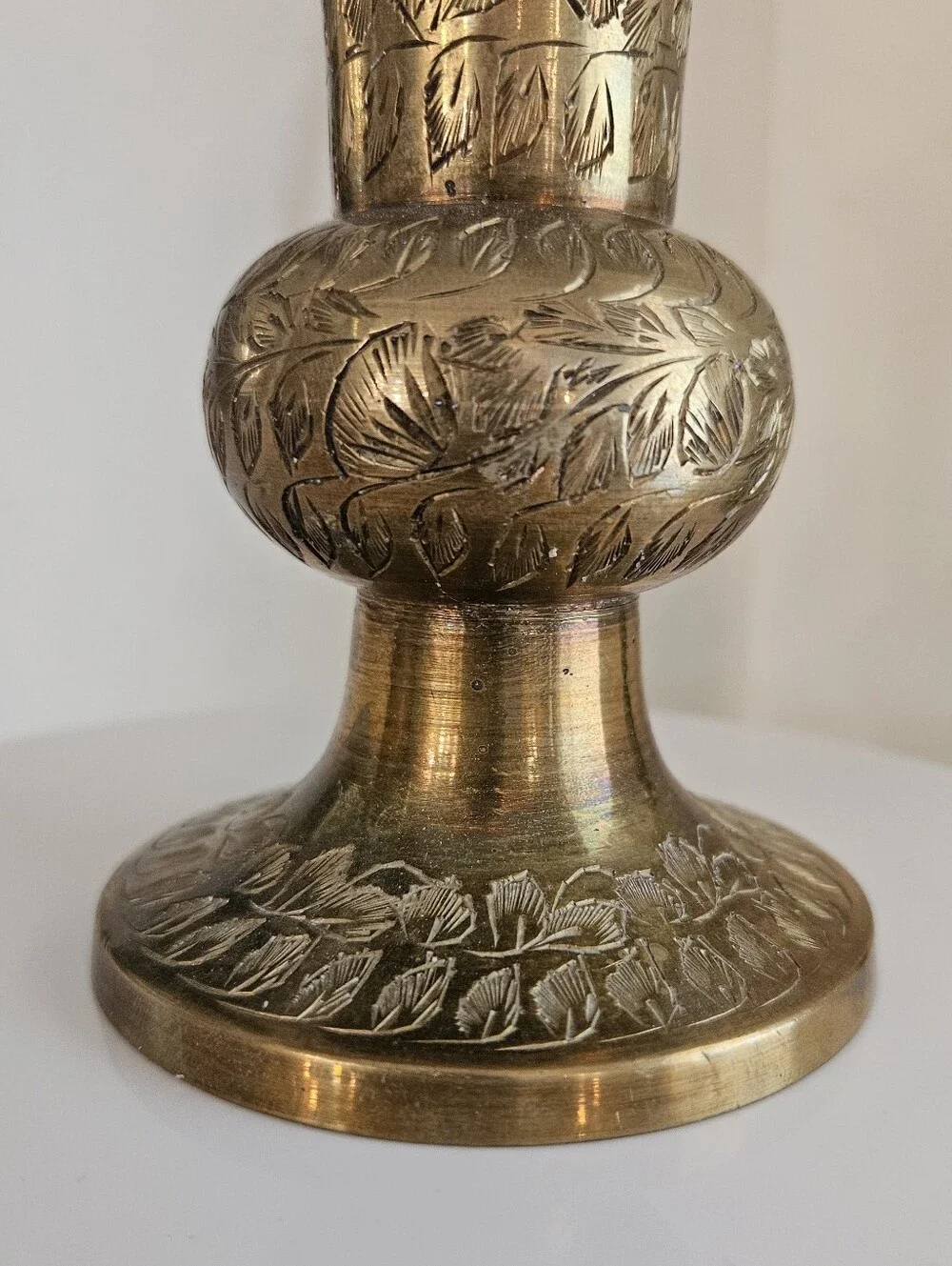 Vintage Brass Vase with Floral Engraving